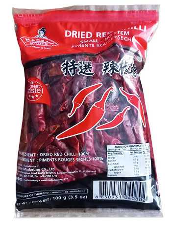 Chili getrocknet ohne Stiel Madame Wong 10x10x100g