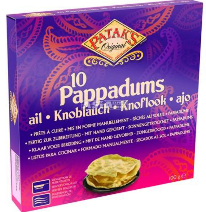 Pappadum Knoblauch 15cm PATAK`S 12x100g