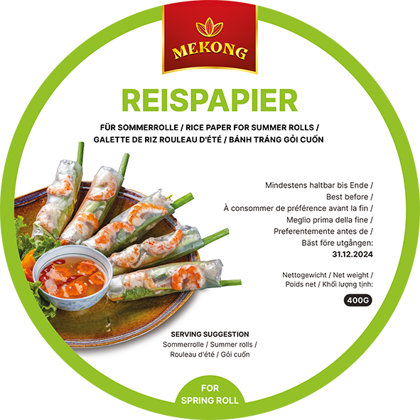 Reispapier MEKONG 22cm rund für frische Rollen 30x400g